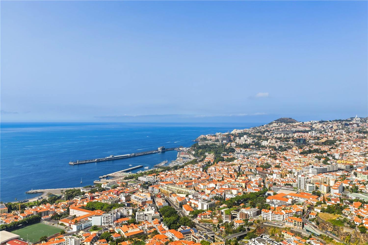 Aerial view of Funchal harbour and the breakwater from the air