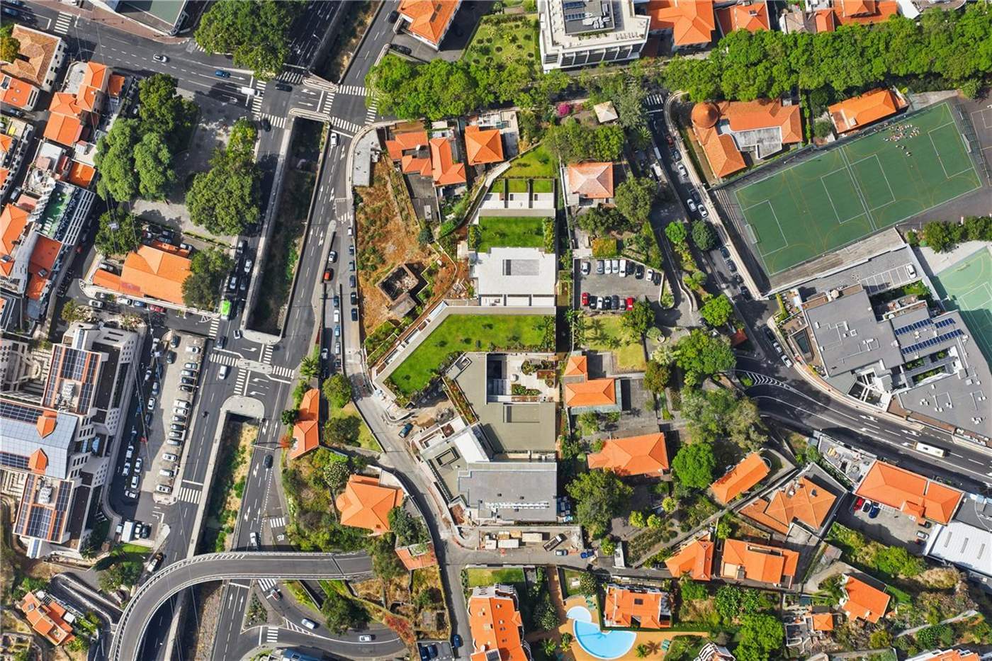 Overhead aerial of the site and the surrounding streets, showing where the blocks sit in the neighbourhood